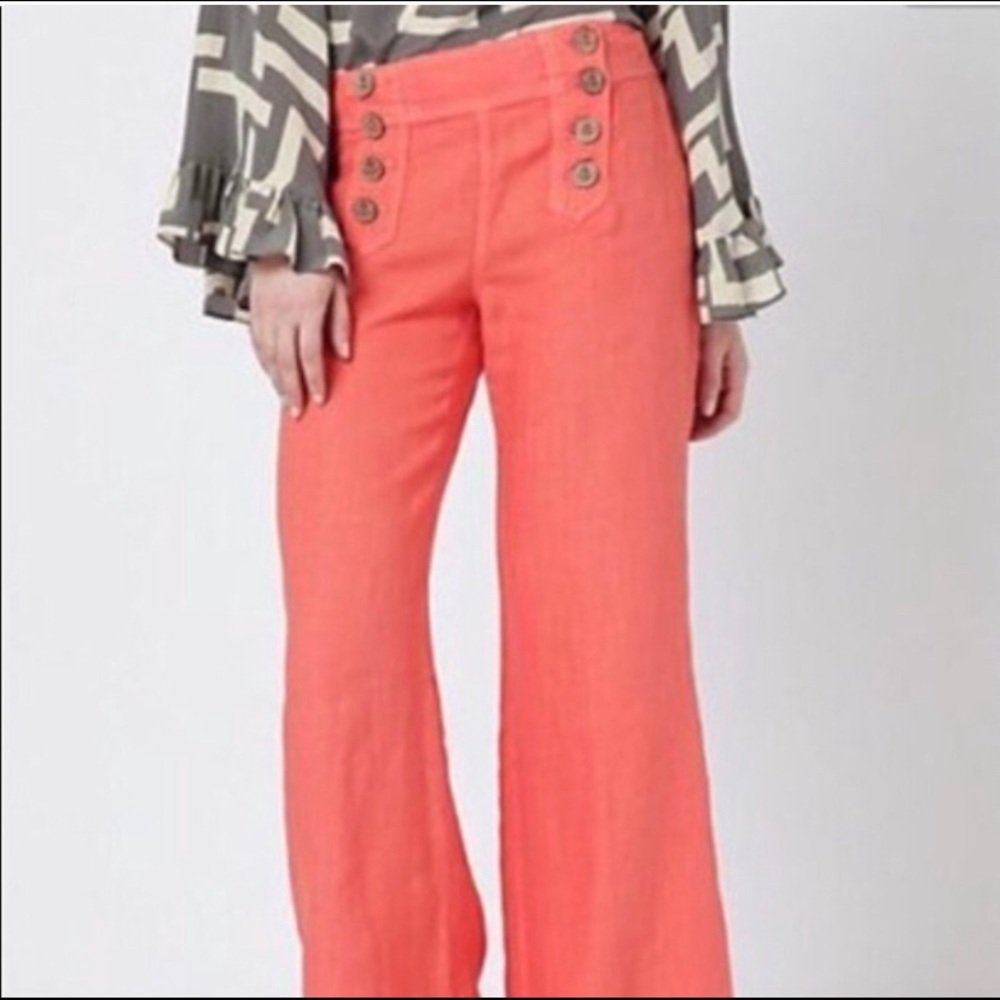 Anthropologie coral linen sailor pants
